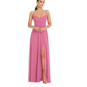 NEW Lovely Adjustable Strap Wrap Bodice Maxi Dress with Front Slit Orchid Pink 8